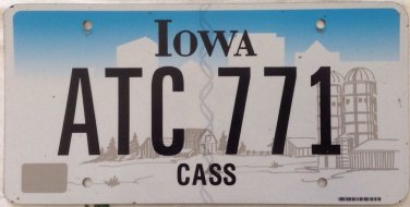 New Style Iowa Cass County Black Letter License Plate # ATC 171 USA Graphic