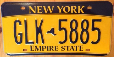 NY Gold Empire State G Series license plate # GLK 5885 Graphic USA NY