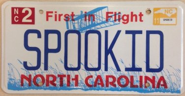 North Carolina vanity SPOOKED  license Plate Frighten Fear Kid Gost Afraid Scare