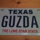 Texas vanity GUZDA license plate TX Tag Name