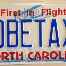 North Carolina vanity DOBE TAXI  License Plate