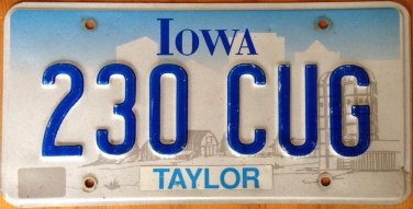 Iowa TAYLOR county License Plate Zachary USA United States President Graphic