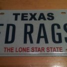 Texas vanity FD RAGS license plate TX Riches Fire Department Safety Firefighter