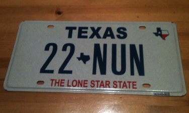 Texas vanity 22 NUN license plate Church Cloister Religion Christ Jesus Convent