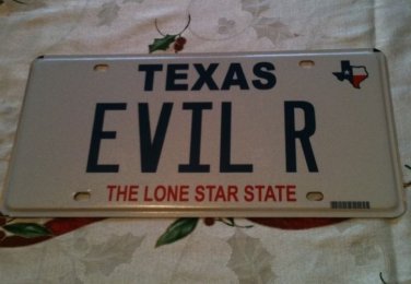 Texas vanity EVIL R license plate returns retribution resident horror movie bad