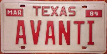 Texas vanity AVANTI license plate GO Italian language Speed Fast Car Ferrari