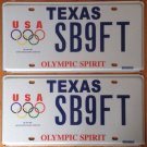 Set Of 2 Texas Winter Olympic Games Olympics license plates Sochi Hockey USA ski
