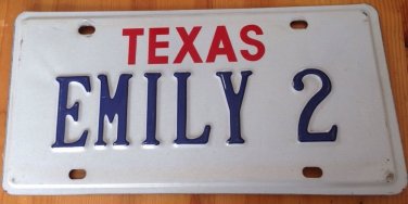 Texas vanity EMILY 2 license plate Emilie Emmeline Emmilie Emmi Emeline Emilia