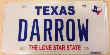 Texas vanity DARROW license plate TX Comics School Actor Movie CrossGen Henry