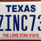 Texas vanity ZINC 73 license plate nuclear physics metal chemistry science mine