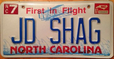 North Carolina vanity JD SHAG license plate Johnny Depp hair style disney pirate