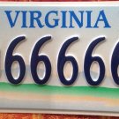 Virginia Meadows license plate #66666 Repeating Number 6 Quintuple Six triple