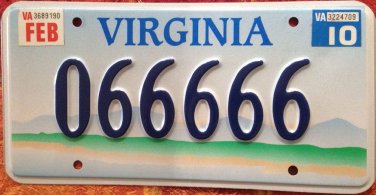 Virginia Meadows license plate #66666 Repeating Number 6 Quintuple Six triple
