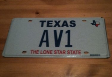TX vanity AV 1 license plate Angela Anthony Arthur Adam Alan Albert Andrew Alex