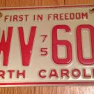 1976 NORTH CAROLINA First Freedom Natural sticker license plate NC #KWV 608 1975