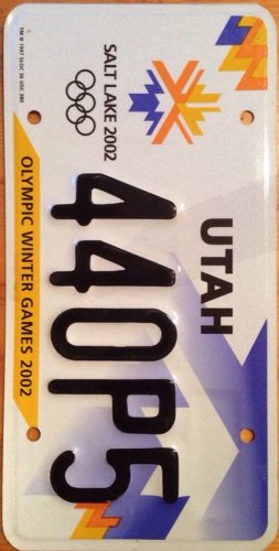 Utah Salt Lake City Winter Olympics license plate Olympic Games Pyeongchang 2002