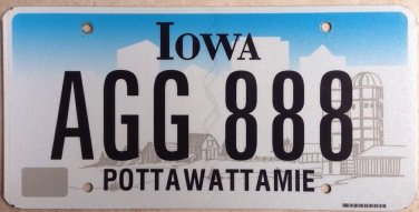 Iowa Triple Digit 8 License Plate Indian tribe #AGG 888 Eight Number