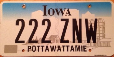 Iowa Triple Digit 2 License Plate Indian tribe #ZNW 222 repeating Number