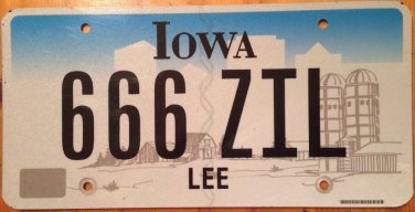 Iowa Triple Digit 6 License Plate Indian tribe #ZIL 666 Six Number General Lee