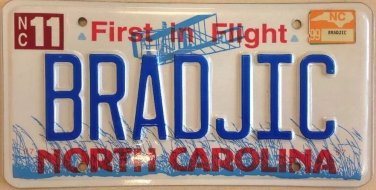 North Carolina vanity BRAD JIC License Plate Bradjic Bradly