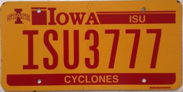 Iowa ISU Cyclones Triple Digit 7 License Plate 777 Seven repeating Number