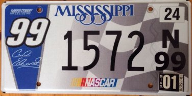 NASCAR CARL EDWARDS driver #99 license plate #1572 Stock Car Racing FORD FUSION
