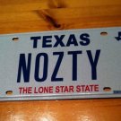 Texas vanity NOZTY license plate TX Tag name Nasty Mean Bad Nosey Curiosity