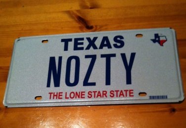 Texas vanity NOZTY license plate TX Tag name Nasty Mean Bad Nosey Curiosity