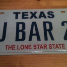 Texas vanity J BAR 2 license plate Barbara Barb name John Jon Jack Joe Jill Jan