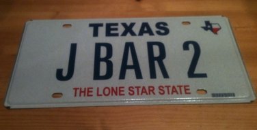 Texas vanity J BAR 2 license plate Barbara Barb name John Jon Jack Joe Jill Jan