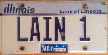 Illinois vanity LAIN 1 license plate Torah Serial Experiments Anime Iwakura
