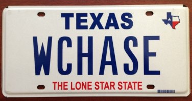 Texas vanity W CHASE license plate Money Walter World Credit Card Money Bank