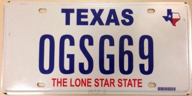 Texas vanity OG SG 69 license plate Oscar Sandra Sharon Sarah Steph Olga Oliver