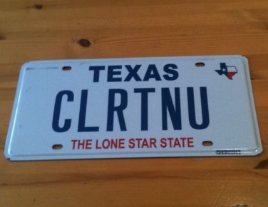 Texas vanity CLRTNU license plate Clear New