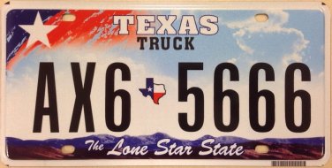 Texas Lone Star State license plates Triple Six 6 666 Number 6666 Sky AX6 5666