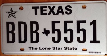 New Texas Lone Star State license plate BDB 5551 Repeating Number 5 Triple Five