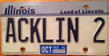 Illinois vanity ACKLIN 2 license plate