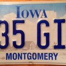 Iowa MONTGOMERY county License Plate #435 GIG USA graphics Alabama