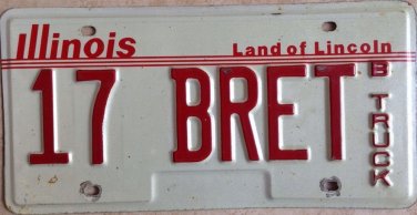 Illinois vanity 17 BRET license plate Brett 2017