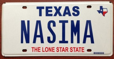 Texas vanity NASIMA license plate TX tag name arabic muslim islam razmyar ihor