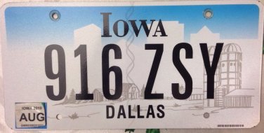 Latest style Iowa Dallas county license plate #916 ZSY Texas Graphic USA