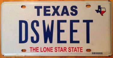 Texas vanity D SWEET license plate Candy Dessert Love Honey Food Drink Sugar