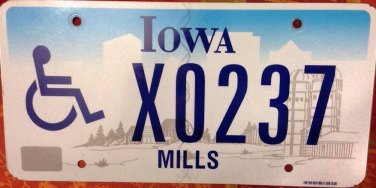 New Style Iowa Handicap Mills County license Plate Milton Disabled Wheelchair