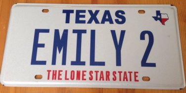 Texas vanity EMILY 2 license plate Emilie Emmy Emeline Milly Emilly Emylee Milka
