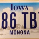 Iowa Monona county 786 TBX License Plate Lake Wisconsin graphic USA Onawa