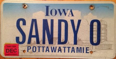 Iowa vanity SANDY O license plate Sandie Sandino Sandey Sandor Sandro