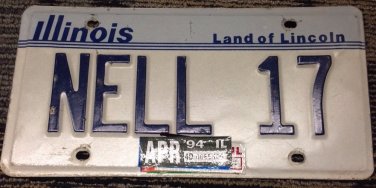 Illinois vanity NELL 17 license plate Cornelia Helen Nelly Eleanor Ellen