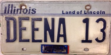 ILLINOIS vanity DEENA 13 license plate Geraldine Deanna Dena Adena