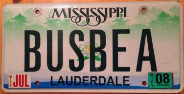 Mississippi vanity BUSY BEA Beatriz license plate Beatrice Bee Beata
