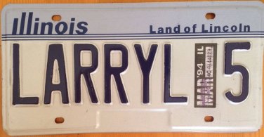 Illinois vanity LARRY L license plate Lawrence Lars Lorenzo Loren Laurence Renzo